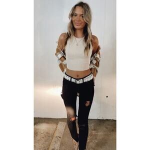 C+D+M Ribbed Cropped Tank-HYQ-036-Black-Medium-NWT